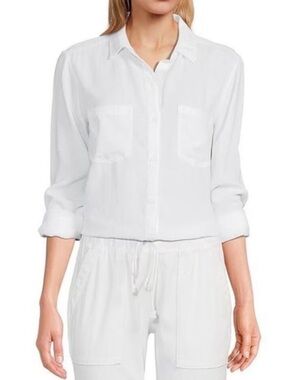 Cloth & Stone White Satin Button Down Shirt Medium Long Sleeve Blouse